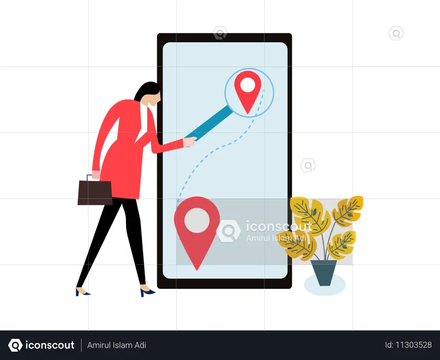 Woman Search Location on mobile  Illustration