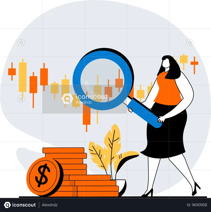 Woman searches for financial growth from market  Illustration