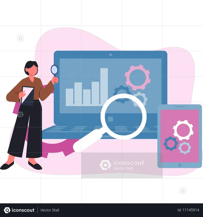 Woman searching business graph  Illustration