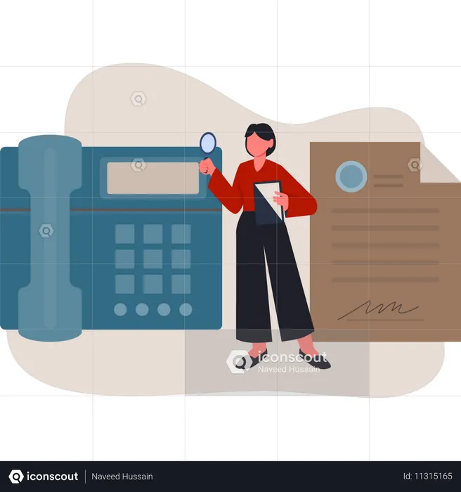 Woman searching for office telephone  Illustration