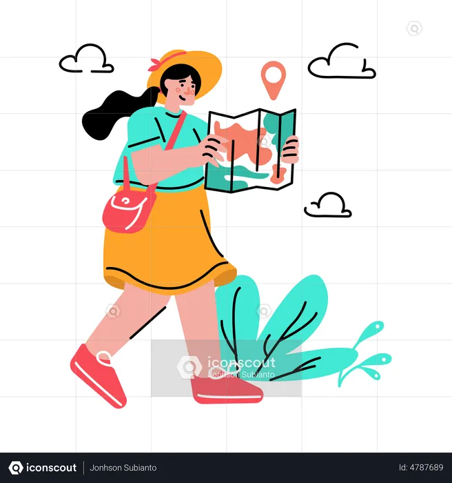 Woman searching for place with map  Illustration
