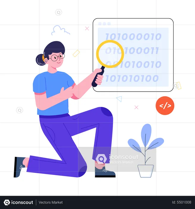 Woman searching in binary code  Illustration