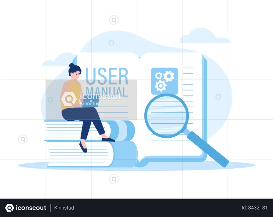 Woman searching on user manual  Illustration