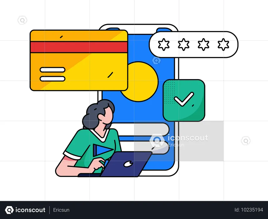 Woman secures her atm card against fraud  Illustration