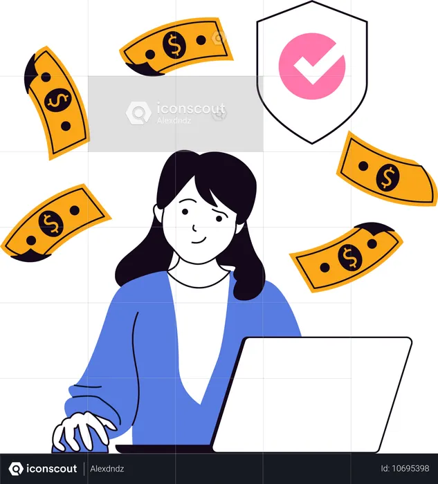 Woman secures her money  Illustration