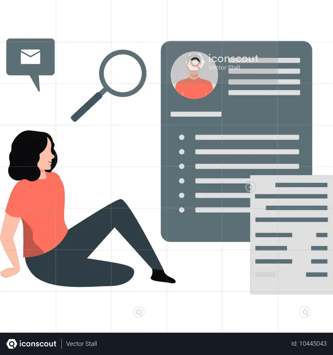 Woman seeing CV profile  Illustration