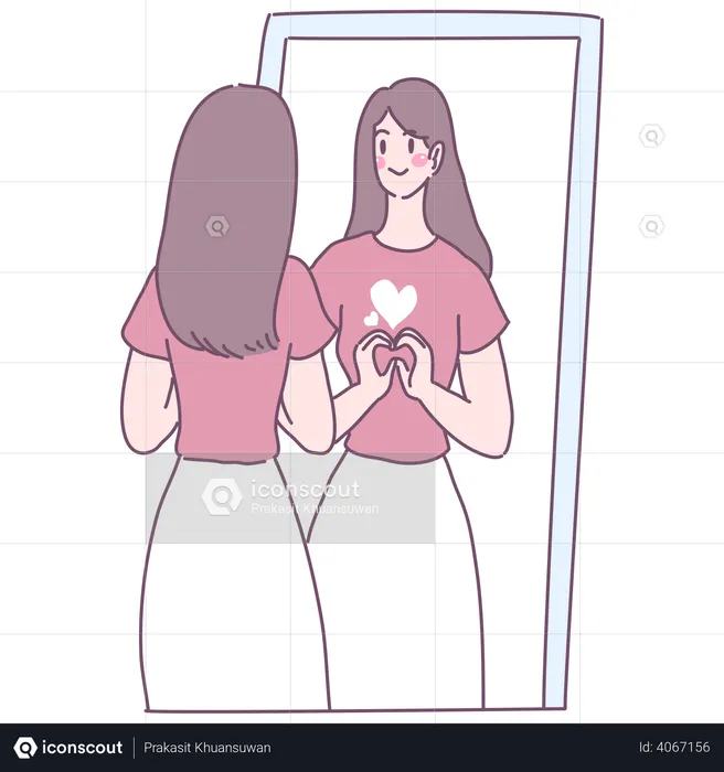 Woman seeing in mirror and feeling love  Illustration