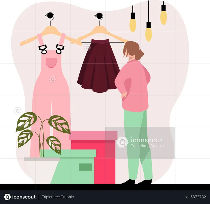 Woman select fashionable dress  Illustration