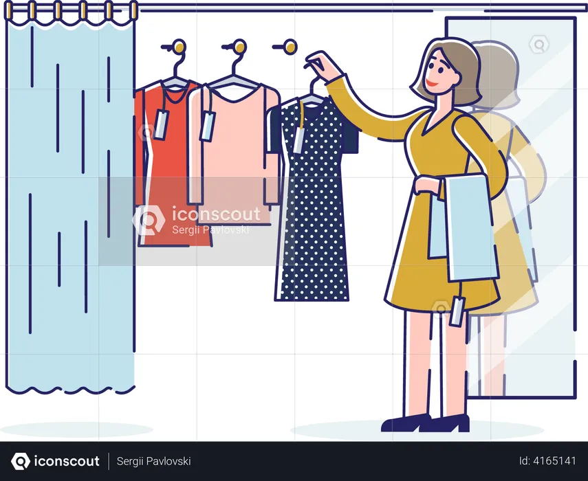 Woman selecting clothes to wear  Illustration