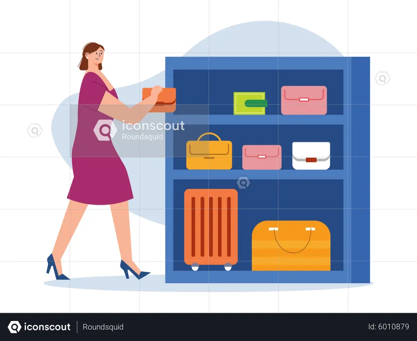 Woman selecting purse  Illustration