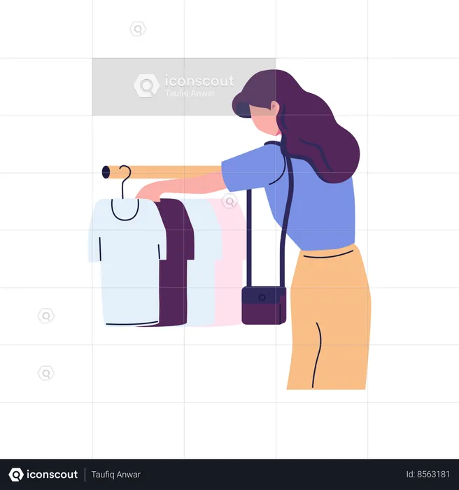 Woman selecting tshirt in shop  Illustration