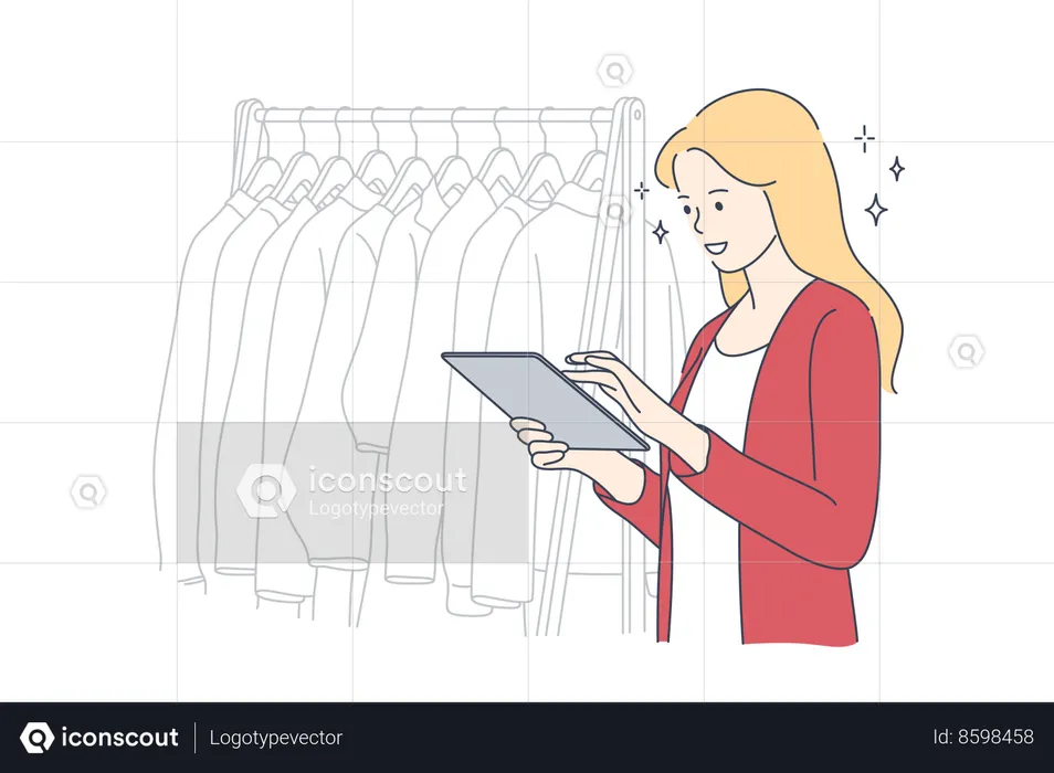 Woman seller working in exclusive clothing store  Illustration