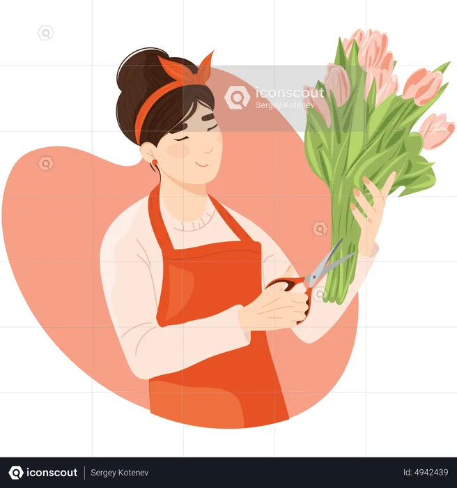 Woman selling bouquet  Illustration