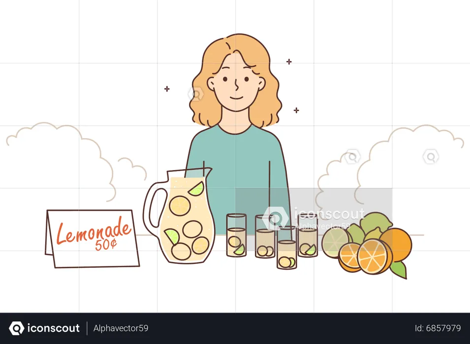 Woman selling Lemond juice  Illustration