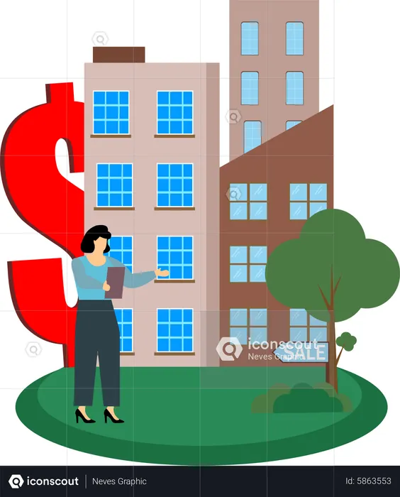 Woman selling real estate property  Illustration