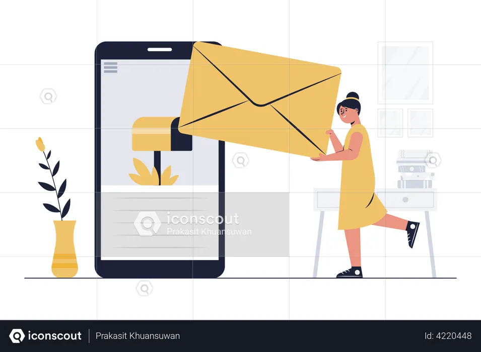 Woman sending mail  Illustration