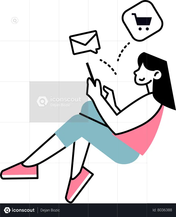 Woman sending Shopping message  Illustration