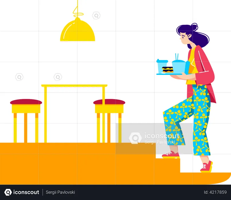 Woman serving food to the table  Illustration