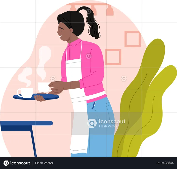 Woman serving tea  Illustration
