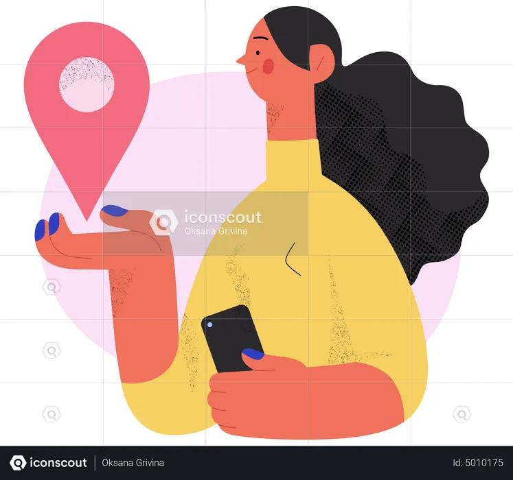 Woman set delivery location  Illustration
