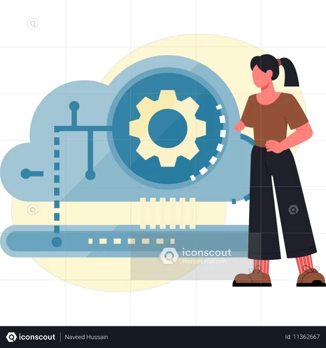 Woman setting cloud data  Illustration