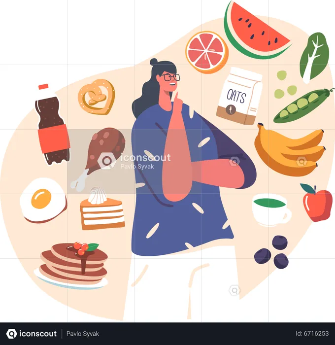 Woman setting eating priorities  Illustration