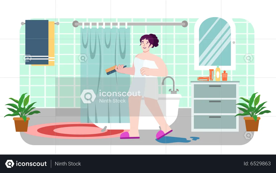 Woman setting her hair  Illustration