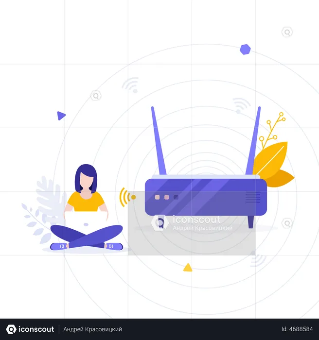 Woman setting up Wifi router  Illustration