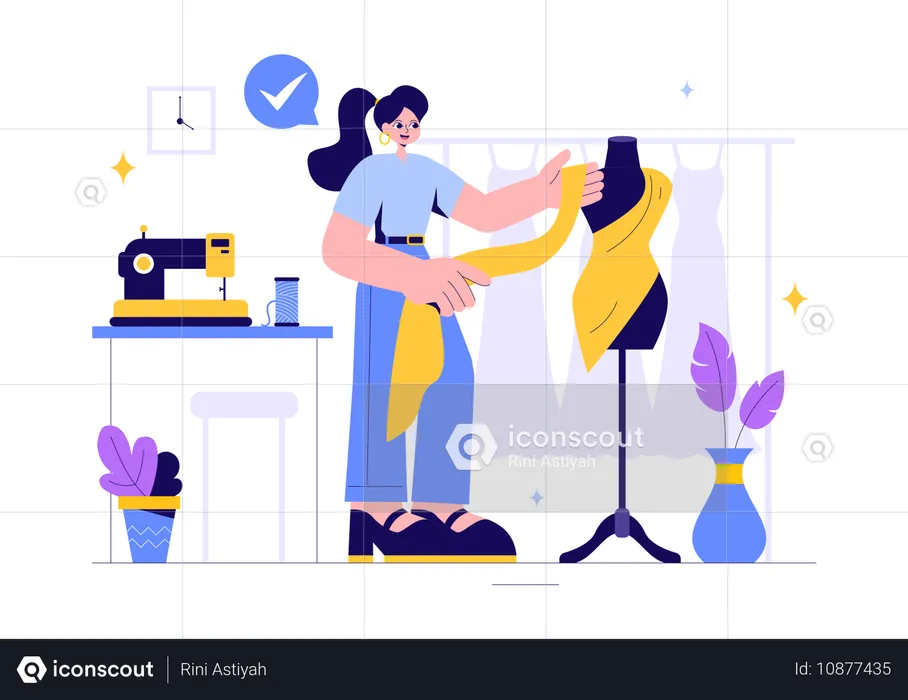 Woman Sewing Clothes  Illustration