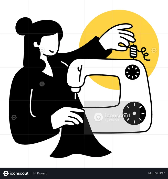 Woman sewing clothes with sewing machine  Illustration