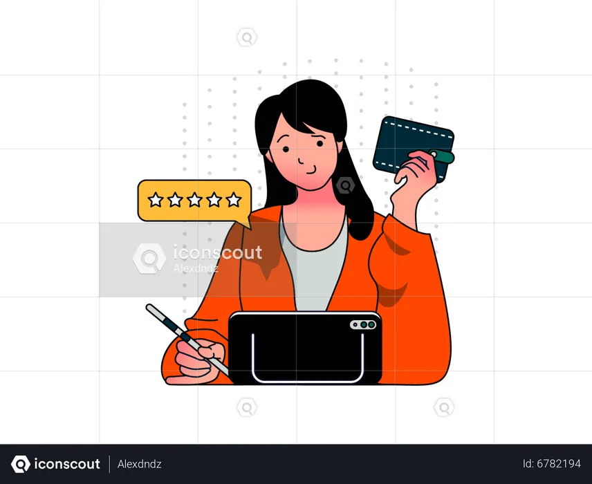 Woman sharing positive rating online  Illustration