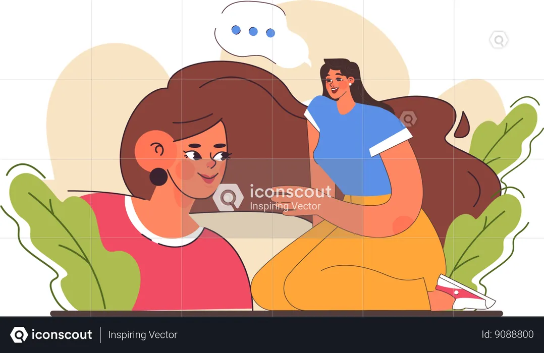 Woman sharing talk with friend  Illustration