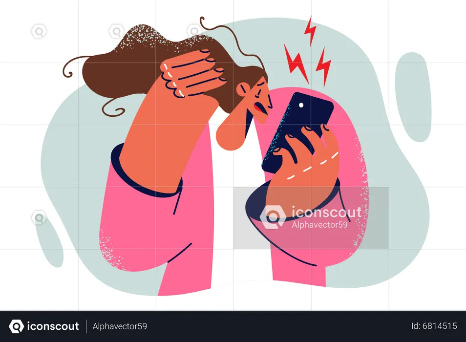 Woman shocked after looking at mobile  Illustration