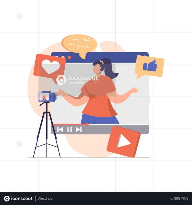 Woman shooting review video  Illustration