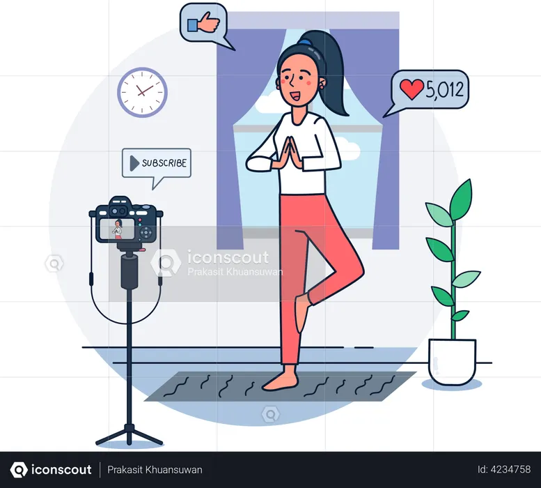 Woman shooting yoga video  Illustration