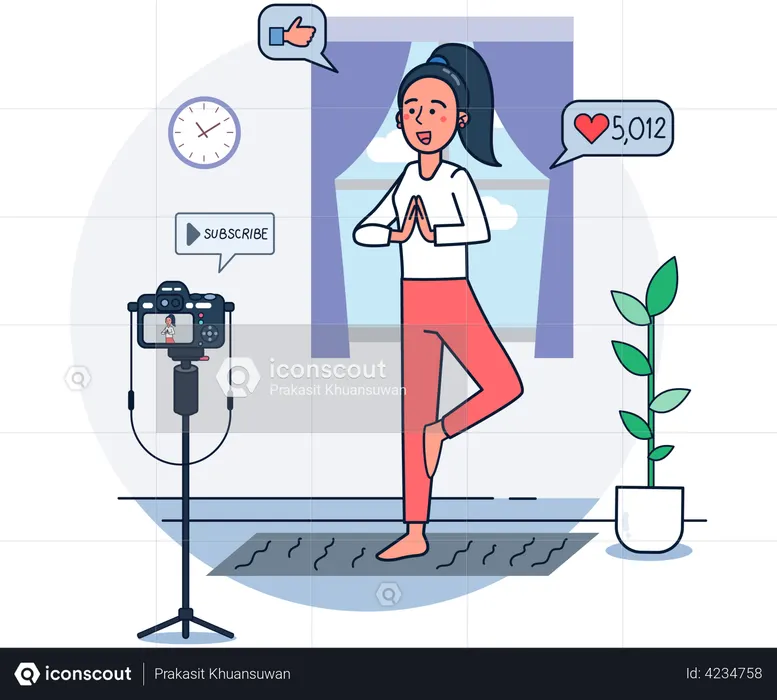 Woman shooting yoga video  Illustration