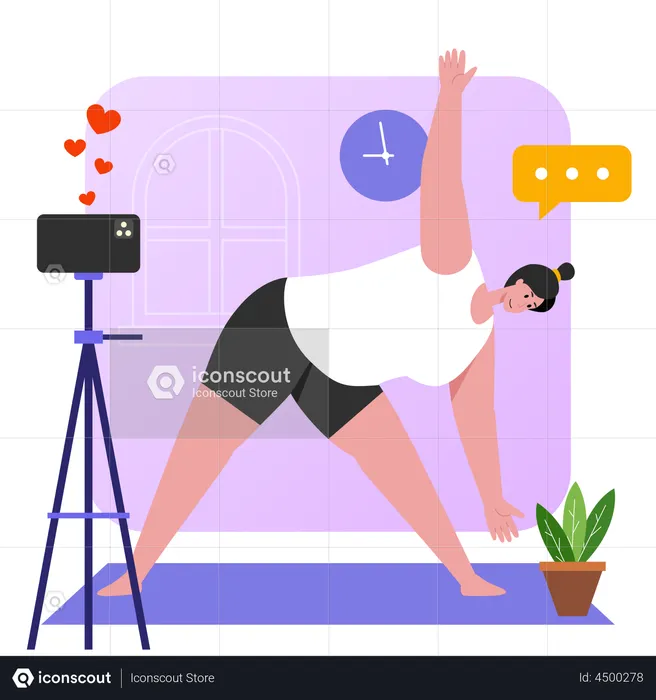 Woman shooting yoga video tutorial  Illustration