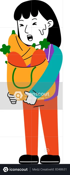 Woman Shopper carry fruits in shopping bag  Illustration