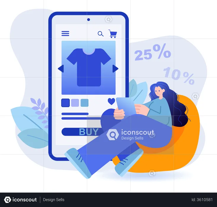 Woman Shopping Apparels From E-commerce App  Illustration