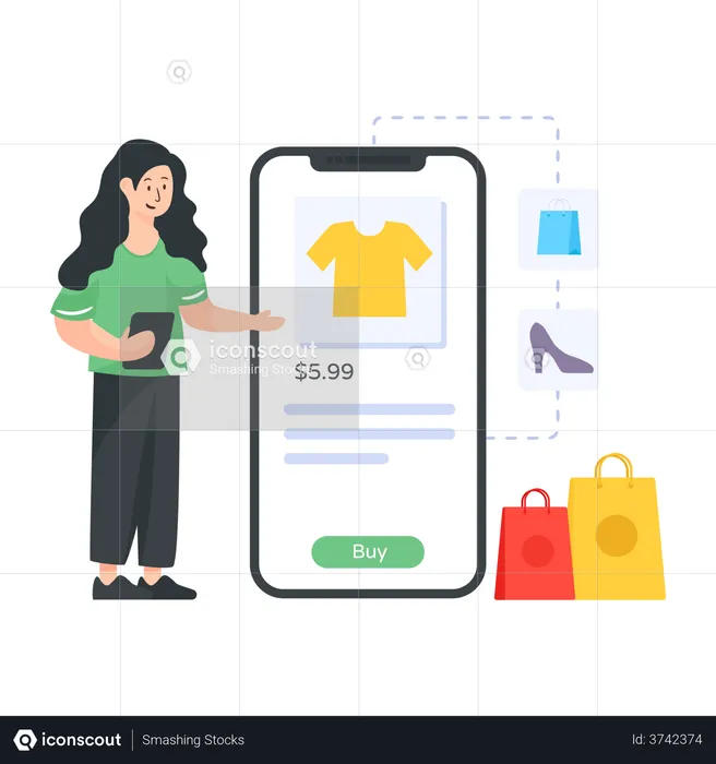 Woman shopping clothes online  Illustration