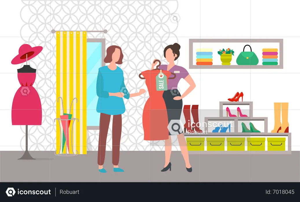 Woman shopping during sale at shop  Illustration