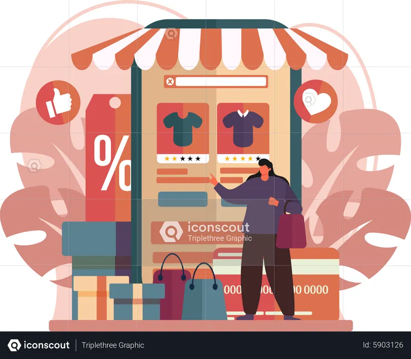 Woman shopping during sale  Illustration