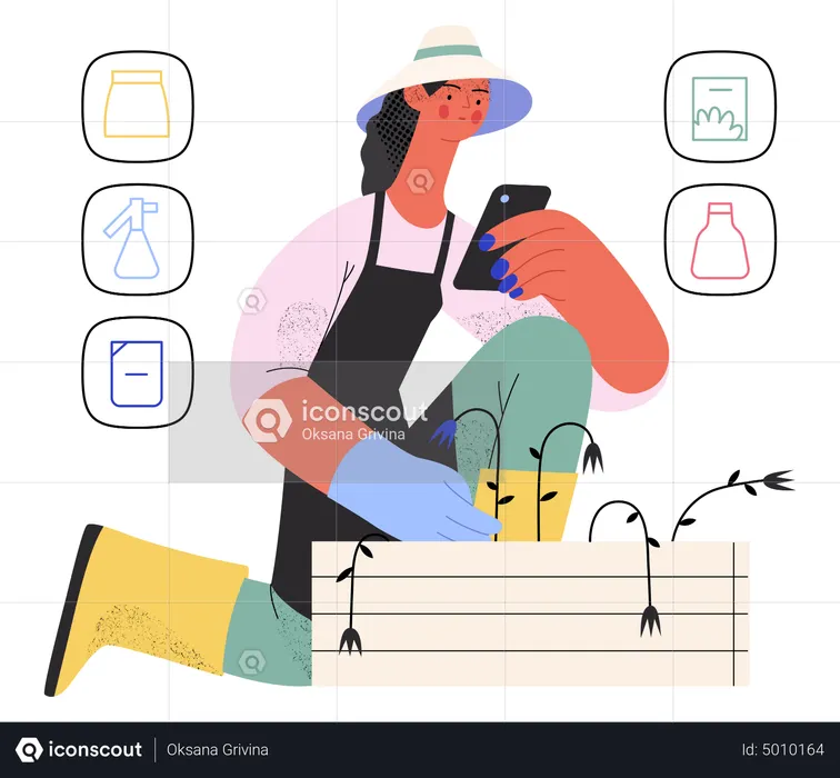 Woman shopping for gardening tools  Illustration