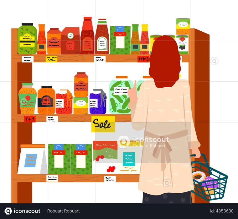 Woman shopping for grocery  Illustration