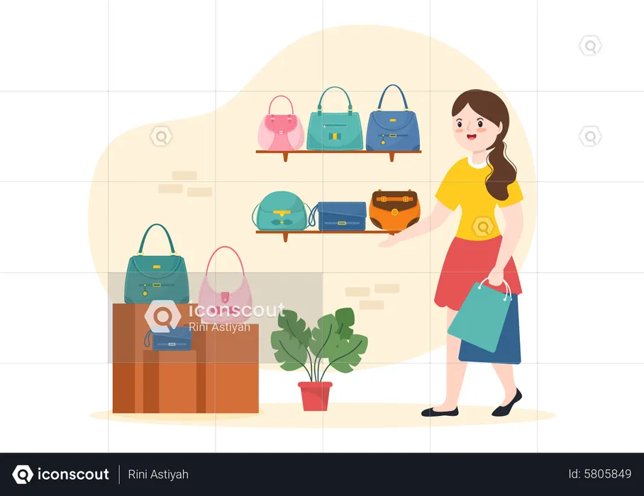 Woman shopping for handbag  Illustration