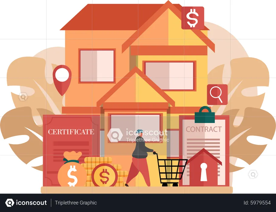 Woman shopping for house  Illustration