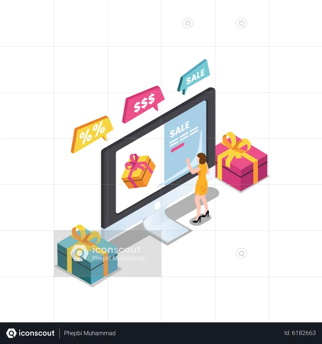 Woman shopping from ecommerce website  Illustration