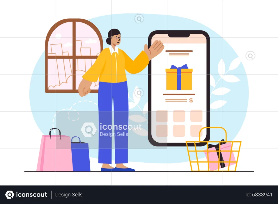 Woman shopping gift online  Illustration