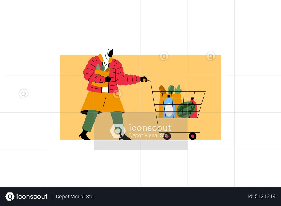 Woman shopping grocery during autumn sale  Illustration