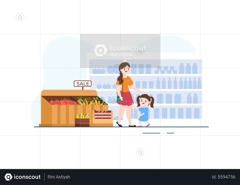 Woman shopping grocery  Illustration